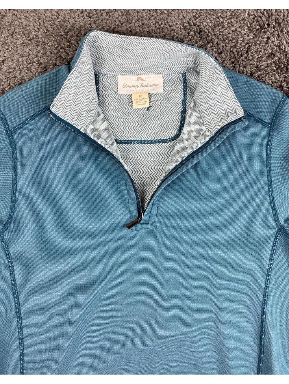 Tommy Bahama Reversible Quarter Zip Pullover Sweatshirt Blue Mens Mint Sz Small